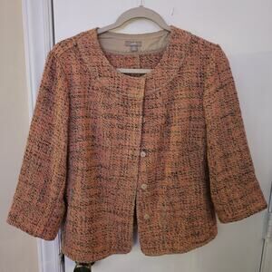 J.Jill Pink Coral Jacket Sz Petite M Hidden Snap Button Business Casual Office